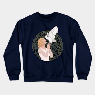 Girl and OWL spirit animal illustration Crewneck Sweatshirt